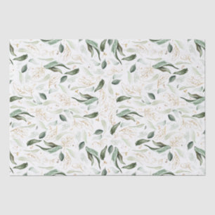 Papel De Seda Ramos Elegantes de Folhagem Dourada Branca