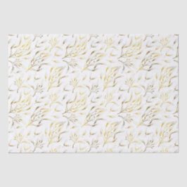 Papel De Seda Ramos Florais Botânicos Dourados