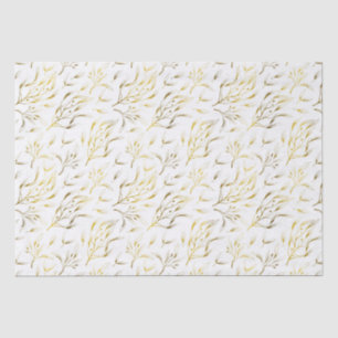 Papel De Seda Ramos Florais Botânicos Dourados