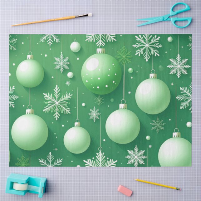 Papel De Seda Ramos Verdes e Flocos de Neve (Arte )
