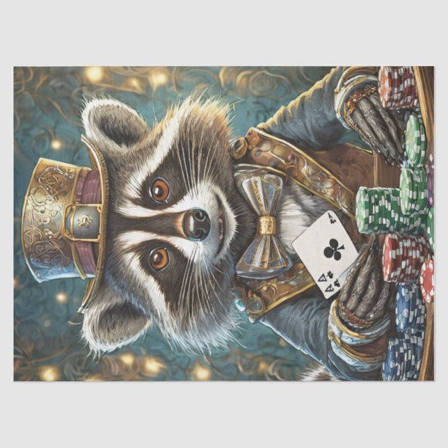 Papel De Seda Randy Rogue, Guaxinim Jogando Pôquer (Frente )