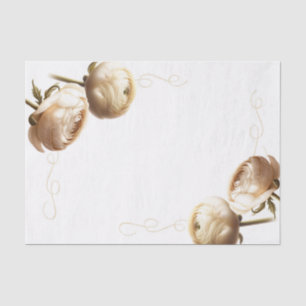 Papel De Seda Ranúnculo Floral Creme e Branco para Casamento