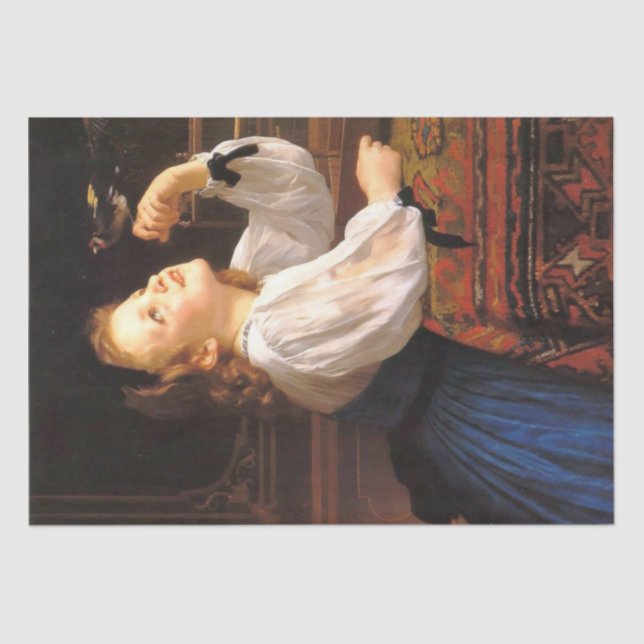 Papel De Seda Rapariga com um Pássaro (por William-Adolphe Bougu (Frente )