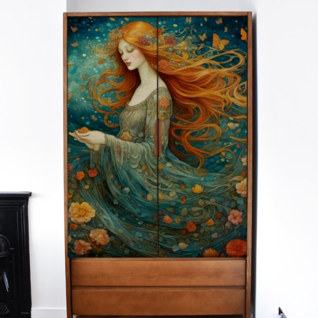 Papel De Seda Rapariga de Cabelo Vermelho com Descamação de Flor (Criador carregado)