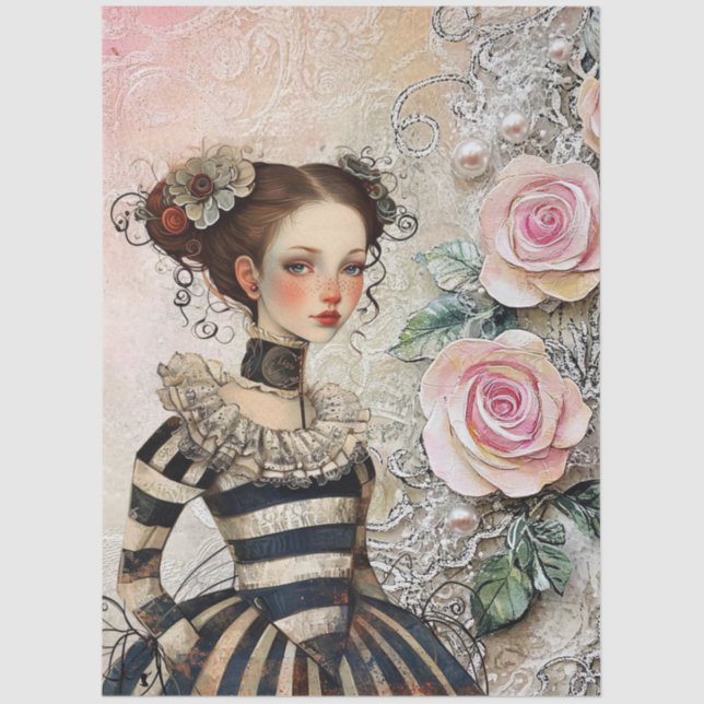 Papel De Seda Rapariga de Gótico inspirada em grande safra e ros (Frente )