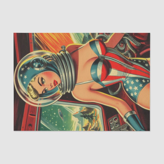 Papel De Seda Rapariga do Astronauta Retro (Frente )