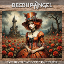 Papel De Seda Rapariga do Chapéu Louco na Decoupage do Rosa