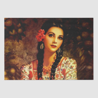 Papel De Seda Rapariga mexicana com Braids longos