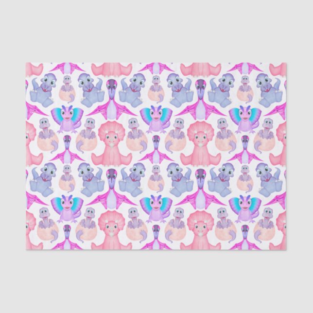 Papel De Seda Raparigas Bonitas Jurassic Dino Birthday Dinosaur (Frente )