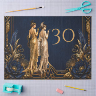 Papel De Seda Rapazes flapper Art Deco azul dourado Gatsby decou