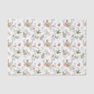 Papel De Seda Raposa de Natal com Aquarela, Sucursais de Pinheir