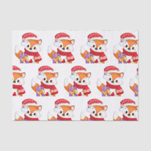 Papel De Seda Raposa de Natal com Presente Roxo