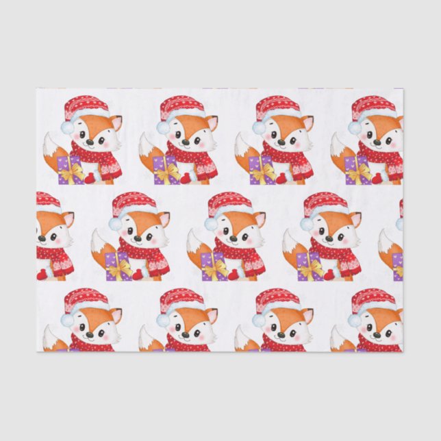 Papel De Seda Raposa de Natal com Presente Roxo (Frente )