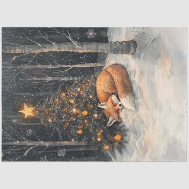 Papel De Seda Raposa Dormente Decoupage de Natal Russo (Frente )