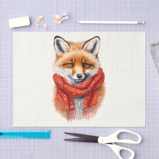 Papel De Seda Raposa Fofa com um Lenço Vermelho Imagem de Outono (Arte )
