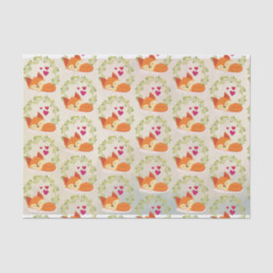 Papel De Seda Raposa Laranja com Corações Vermelhos e uma Vermel