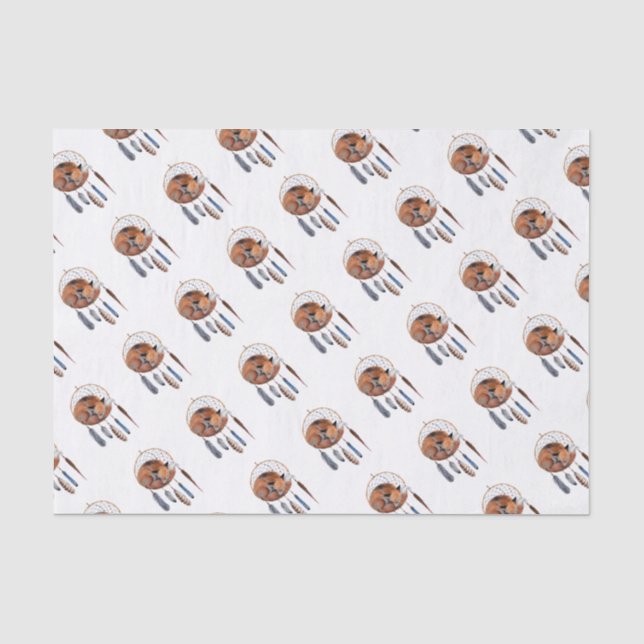 Papel De Seda Raposa Vermelha Dormindo no Dreamcatcher (Frente )