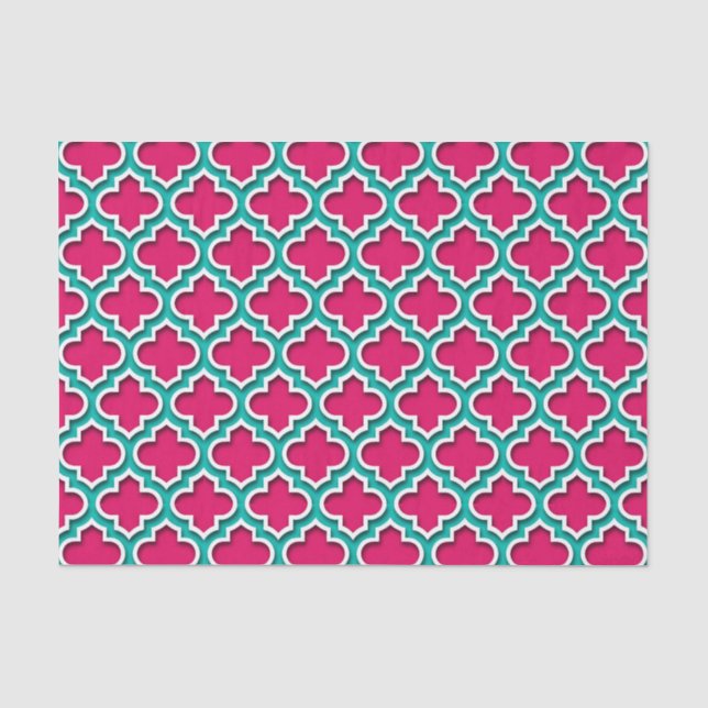 Papel De Seda Raspberry Teal White Quatrefoil Marroquino #5DS (Frente )