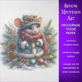 Papel De Seda Rato de Natal Rústico Florestal Decoupage