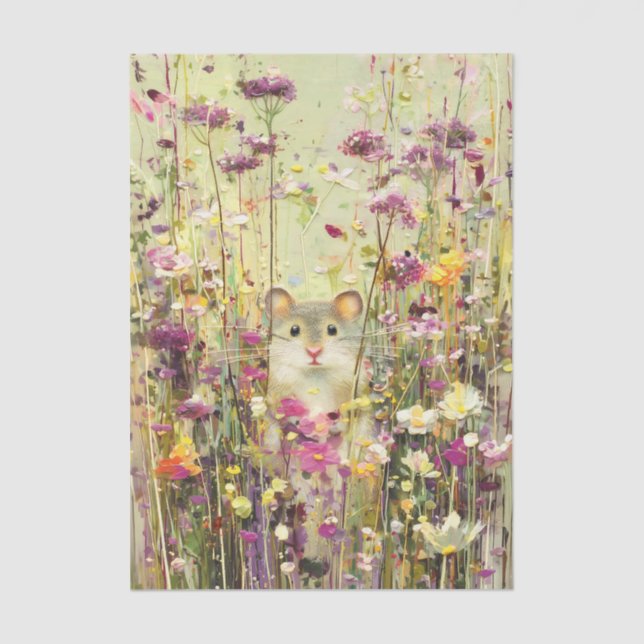 Papel De Seda Rato do Campo em Decoupage de Prado de Flores Silv (Frente )