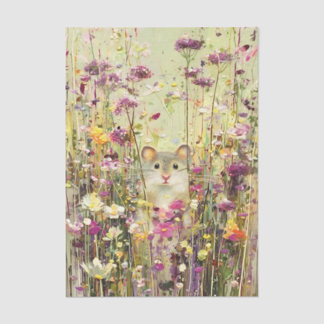 Papel De Seda Rato do Campo em Prado de Flores Silvestres EE6R D (Frente )