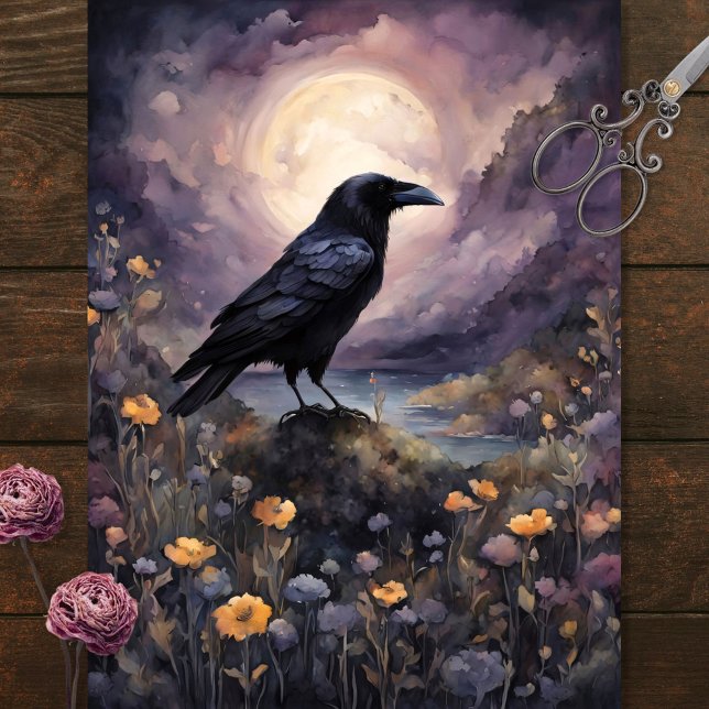 Papel De Seda Raven na Decoupage da Aquarela da Lua (Criador carregado)