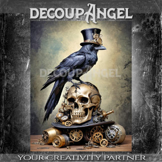 Papel De Seda Raven on Skull with Steampunk Accents Decoupage