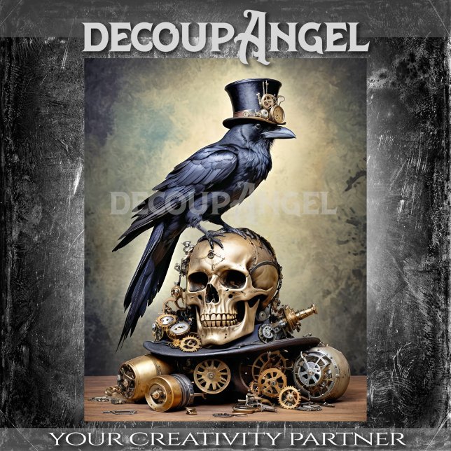 Papel De Seda Raven on Skull with Steampunk Accents Decoupage (Criador carregado)