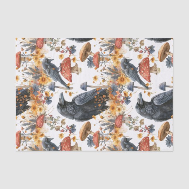 Papel De Seda Ravens Toadstools Cogumelos Woodland (Frente )