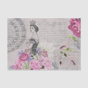 Papel De Seda Real Vintage Mulher Fashion Florals & Manuscrito
