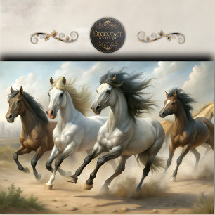 Papel De Seda Rebanho de Cavalos Selvagens em Corrida Decoupage