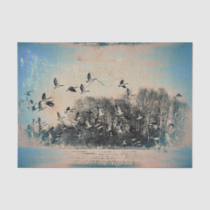Papel De Seda Rebanho De Gansos Azul Sépia Vintage Textura Antig
