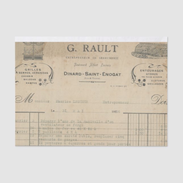 Papel De Seda Recibo Francês (Frente )