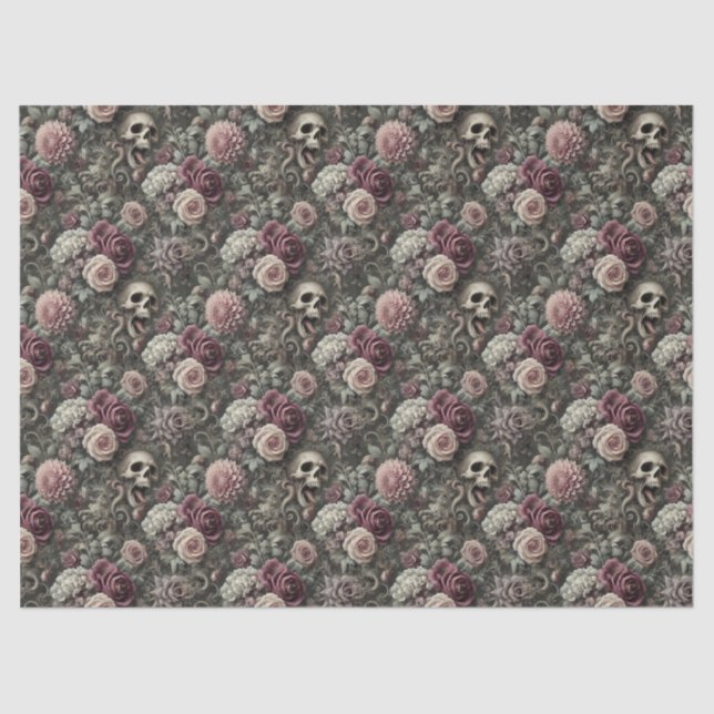 Papel De Seda Recolher nas Rosas - Crânio Floral Gótico (Frente )