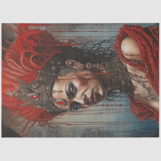 Papel De Seda Red African Warrior Queen Decoupage Paper (Frente )