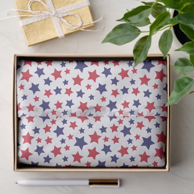 Papel De Seda Red and Blue Stars, 4th of July, White Background (Presente)
