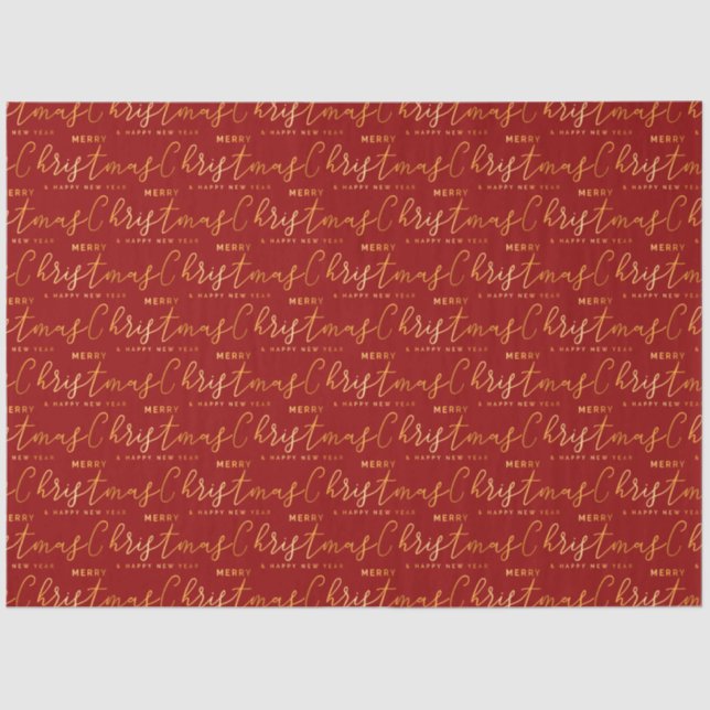 Papel De Seda Red and Gold Merry Christmas Word Art (Frente )