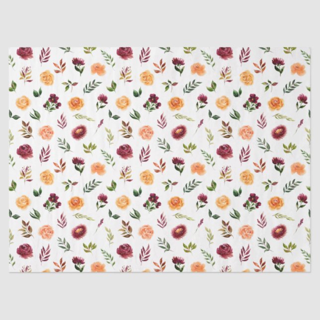 Papel De Seda Red and Orange Flowers with Foliage Pattern (Frente )