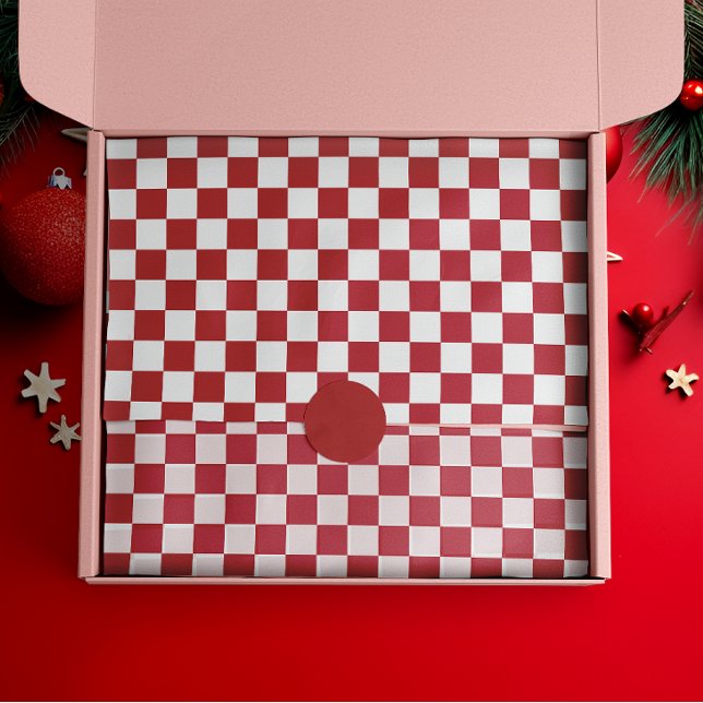 Papel De Seda Red and White Retro Check Holiday (Criador carregado)