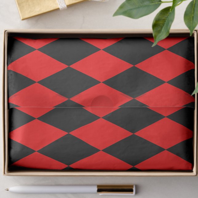 Papel De Seda Red Black Harlequin Diamonds Checkers Design  (Criador carregado)