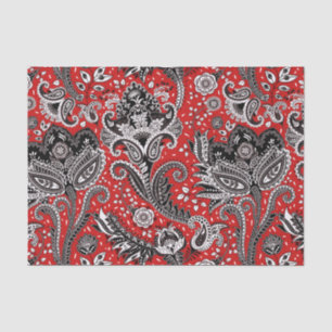 Papel De Seda Red Black & White Floral Paisley Bohemian Boho