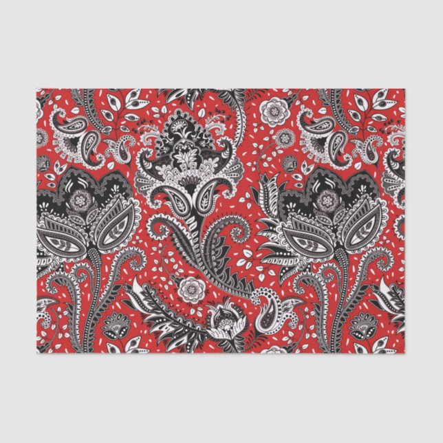 Papel De Seda Red Black & White Floral Paisley Bohemian Boho (Frente )