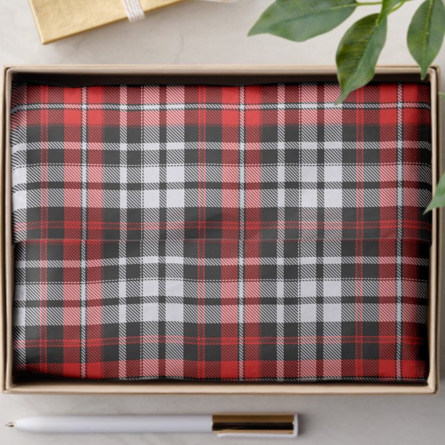 Papel De Seda Red Black White Plaid Tartan Pattern Design  (Criador carregado)