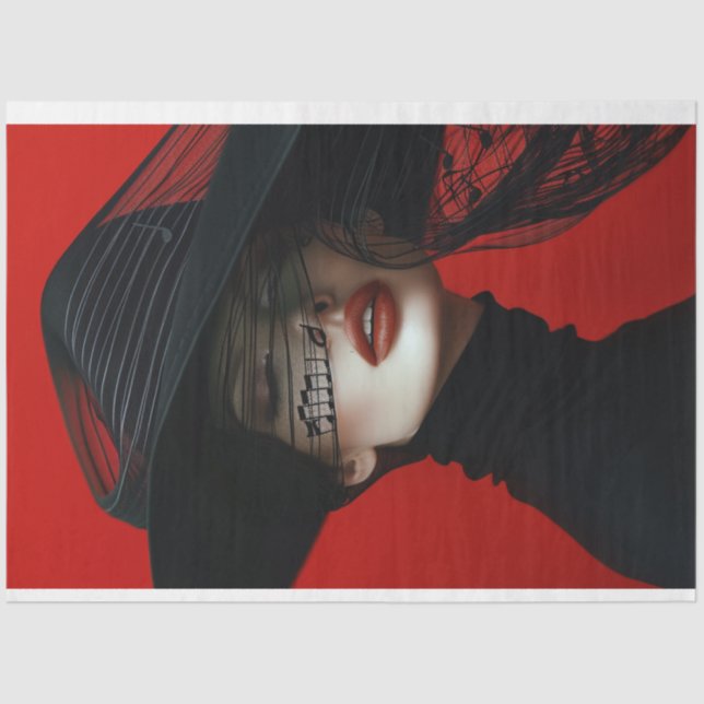 Papel De Seda Red Black Women Music Notes Decoupage (Frente )