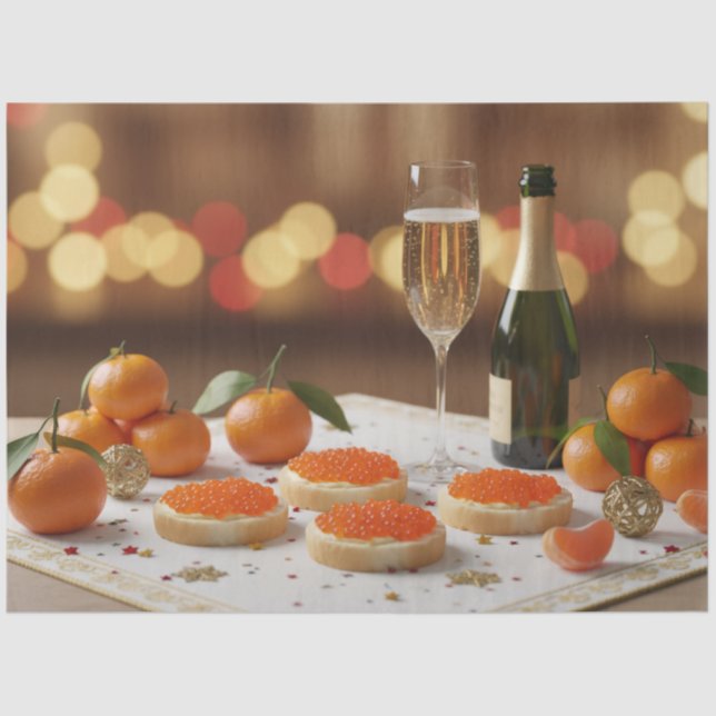 Papel De Seda Red Caviar, Champagne, Tangerines, Festive Dinner (Frente )