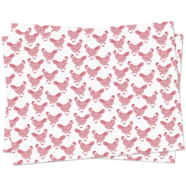 Papel De Seda Red Chicken Hen (Chicken hen poultry red and white tissue paper)