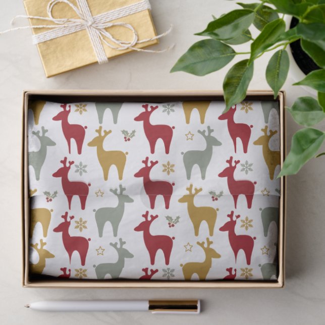 Papel De Seda Red Christmas Reindeer Pattern#12 ID1009 (Presente)