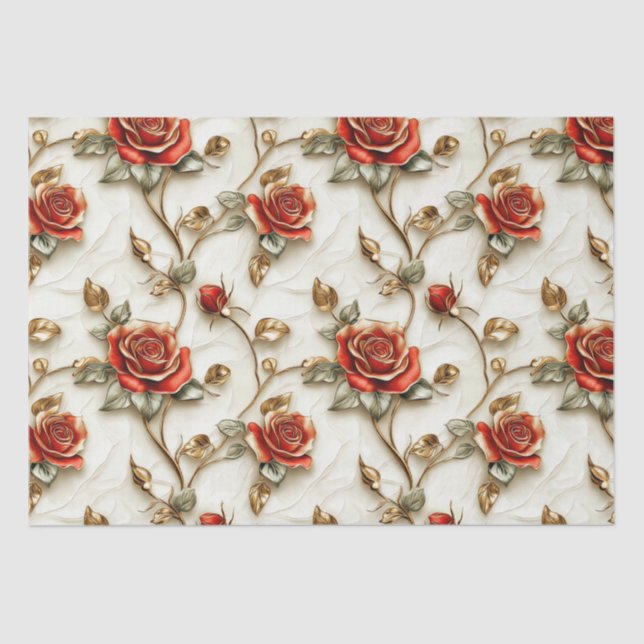 Papel De Seda Red Dourado Rosa Vintage (Frente )