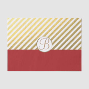 Papel De Seda Red Dourado Stripes Holiday Monograma - Letra Inic