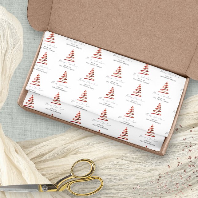 Papel De Seda Red Dourado Tree Patterno Nome Feliz Natal (Criador carregado)